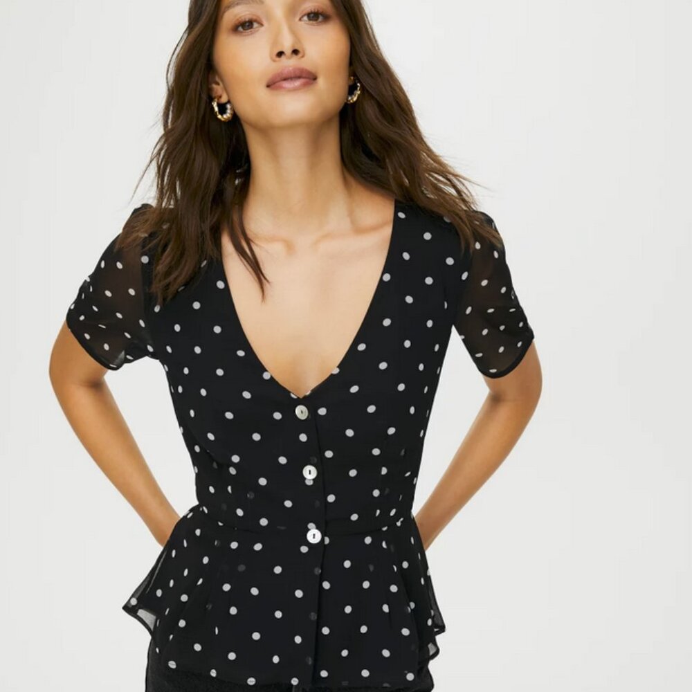 Aritzia Wilfred New Button Front Blouse in Polka Dot